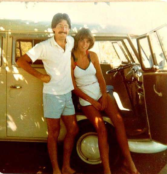 Annie's parents in a VW bus (pre Vanagon). Photo by Neal Woods.