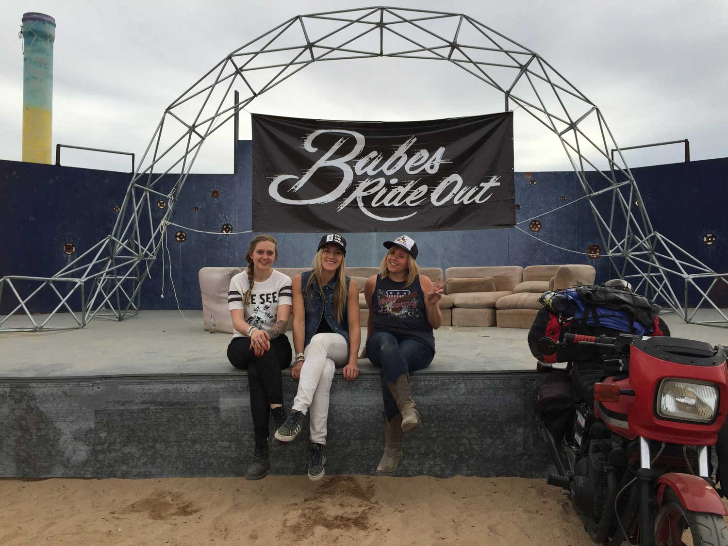 Jamie and friends with the Indian Scout at this year’s Babes Ride Out in Joshua Tree.